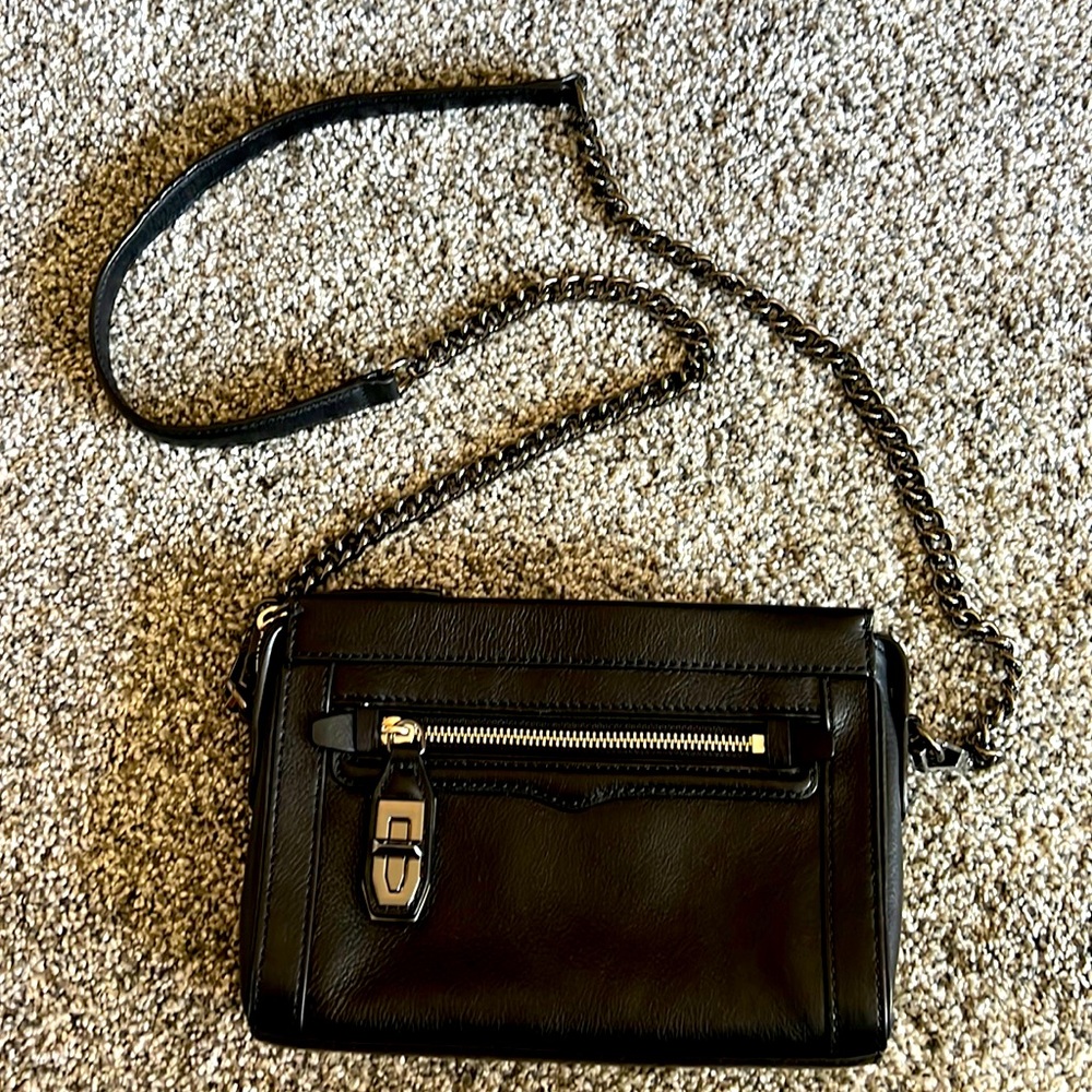 Rebecca Minkoff black leather crossbody or clutch.